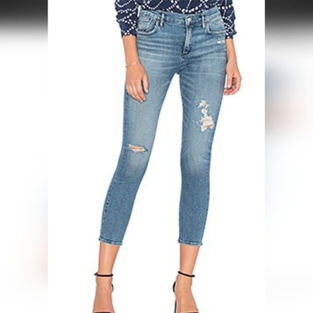 Agolde SOPHIE RIPPED HIGH WAIST CROP SKINNY JEANS IN SPELL